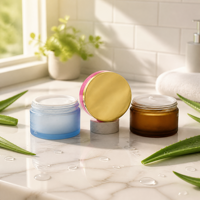 Grand pot en verre ambré de 200g, plat, rond, transparent, vide, avec couvercle en plastique, personnalisable, pour pommades et usages multiples, vente en gros