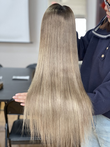 SHY Brand Silky Straight Blonde Balayage European Virgin Human Hair <b>Long</b> <b>Wigs</b> with Transparent Lace Glueless Cap for Women - Product Image 4