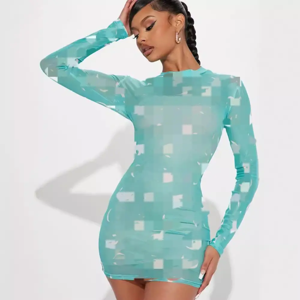 X14424C mujeres Luna Patrón Imprimir Alto Elástico Sexy Bodycon Vestido