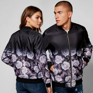 Blouson bomber unisexe à imprimé floral, fermeture éclair, col rabattu, style décontracté, vêtement d'automne en polyester - Product Image 4