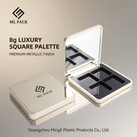 Grande palette carrée vide à 4 compartiments pour fards à paupières avec miroir, étui métallique or champagne, étui compact de maquillage personnalisé pour marque privée