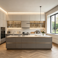 Meubles de cuisine modernes sur mesure, prêts à assembler, grand îlot central, rangement ouvert, contreplaqué écologique, multifonctionnels