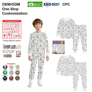 Pigiami Personalizzabili per Bambini con Disegni Cartoon e Graffiti, Set <span class=keywords><strong>Pigiama</strong></span> da Colorare in <span class=keywords><strong>Cotone</strong></span> per Ragazzi e Ragazze con Pennarelli - Product Image 1