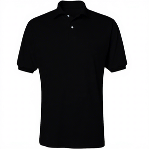 เสื้อโปโลแขนสั้นสีดำสำหรับผู้ชาย ผ้าฝ้ายถัก สีพื้น สไตล์ลำลอง ทรงปกติ ติดกระดุมด้านหน้า - Product Image 1