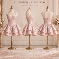 Mini-robe personnalisée pour femme, jacquard floral, avec corsage, col halter, jupe à volants superposés, coupe trapèze, pour occasions