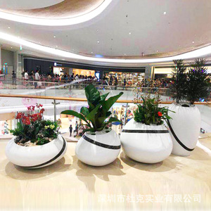 Fiberglass Flower Pots Circular Floor Standing White Modern Design For Shopping Mall Decorations - Product Image 2
