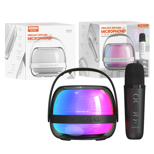 2025 Stylish Party Speaker With Microphone OEM LOGO Glowing Mini Karaoke Speaker for iphone 16/tablet Parlantes Wireless Speaker