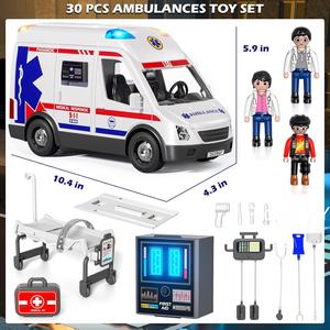 Grand <span class=keywords><strong>camion</strong></span> ambulance <span class=keywords><strong>jouet</strong></span> à friction pour enfants, ensemble de jeu de rôle de sauvetage d'urgence avec lumières et sons pour les tout-petits - Product Image 6