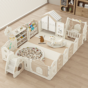 Hàng rào xếp gọn cho bé MIGO Bear, chất liệu nhựa thân thiện với môi trường, kích thước lớn, dùng trong nhà, có cầu trượt và xích đu cho trẻ em - Product Image 1