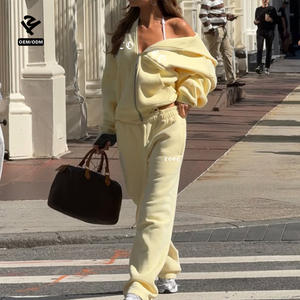 Quá Khổ Quần Bó Sát Và Zip <span class=keywords><strong>up</strong></span> Hoodie Thiết Lập Tùy Chỉnh Mùa Đông Phun In Ấn Hai Mảnh Thiết Lập Phụ Nữ Quần Áo Loungewear Tracksuit Thiết Lập - Product Image 2