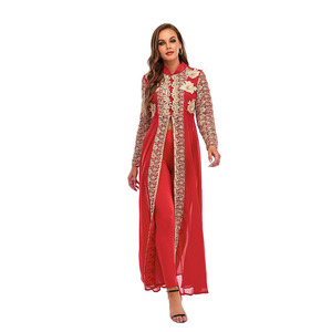 Traje de <span class=keywords><strong>Dos</strong></span> Piezas con Cuello Alto y Manga Larga de Encaje <span class=keywords><strong>para</strong></span> Mujeres Musulmanas, Estilo Étnico de Oriente Medio, Dubái, Turquía, <span class=keywords><strong>Disfraz</strong></span> <span class=keywords><strong>para</strong></span> Actuaciones - Product Image 2