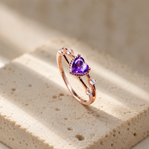 Anello con Zircone Cuore Viola per Donne, Elegante Gioiello da Dito in Oro Rosa alla Moda - Product Image 3