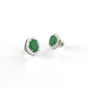 Avarta Sterling Silver Certified 0.70 Carat Each <b>Emerald</b> Halo <b>Stud</b> Earrings With Lab Grown Diamond Bulk Product On Wholesale - Product Image 4