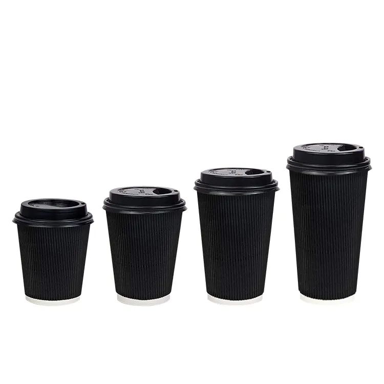 LOKYO 12oz 4oz disposable hot drinks black corrugated milk tea insulated paper coffee cups
