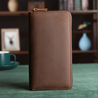 Tas Clutch Pria Kulit Asli Grosir, Dompet Multi-Fungsi Kulit Crazy Horse Vintage, Tempat Penyimpanan Kartu Berpartisi