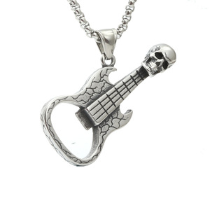 <b>Guitar</b> Skull Pendant Necklace Stainless Steel Unisex Fashion Jewelry Gift - Product Image 1