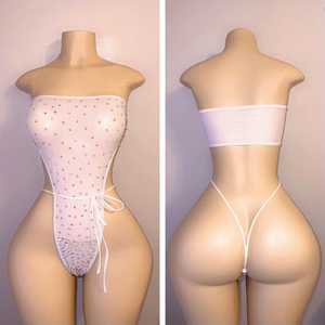 OEM toptan örgü naylon Spandex kadın kutup striptizci kıyafet seksi Rhinestone Bodysuit bayanlar balo salonu yetişkin egzotik dans giyim - Product Image 3