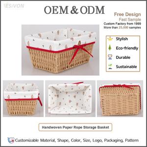 Panier de rangement rectangulaire en corde de <span class=keywords><strong>papier</strong></span> tressée à la <span class=keywords><strong>main</strong></span>, doublure amovible, imitation rotin, pour salle de bain, cuisine, chambre d'enfant, organisateur de maison - Product Image 2