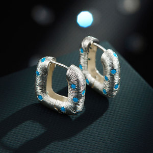 U Shape <b>Stud</b> <b>Earrings</b> Gold Silver <b>Turquoise</b> Inlay Geometric Design Everyday Wear Fashion Jewelry - Product Image 3