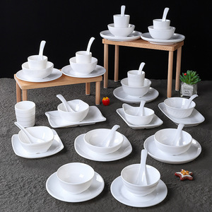 Melamine White Tableware <b>Set</b> 4 Piece Round Solid Color For Hotel <b>Restaurant</b> Use - Product Image 2