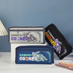 Estuche Escolar de Gran Capacidad con Doble Capa de Tela y Cierre, Estilo Supermot, para Niños, para Material Escolar y Útiles Escolares - Product Image 1