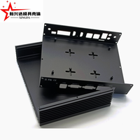 Boîtier en aluminium noir pour mini PC sans ventilateur, avec ailettes de refroidissement intégrées, pour carte mère industrielle double LAN intégrée, boîtier de protection