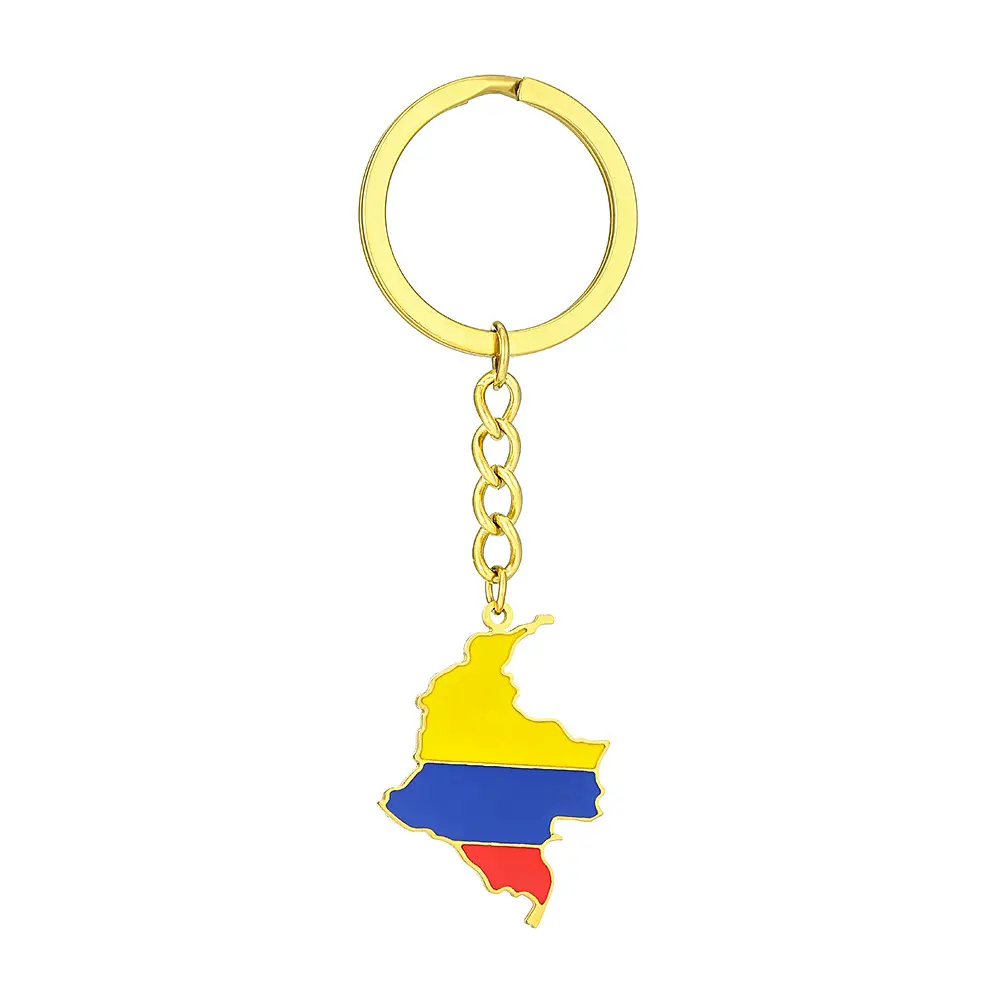 Vintage Colombian map flag keychain decorated with androgynous style all-matching titanium steel accessories