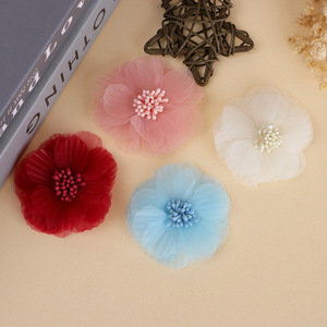 Accessoires pour cheveux en organza, fleurs en tissu faites à la main de 6 cm pour mariage, pinces à cheveux DIY, couronnes, guirlandes, diadèmes - Product Image 1