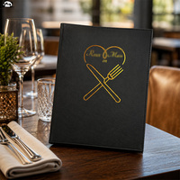 Porte-menus en cuir PU haut de gamme avec impression de logo personnalisée, insert à 4 vues, pour hôtels et restaurants
