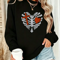Nouveau design de transfert thermocollant personnalisé en usine, motif crâne chrétien avec strass, pour T-shirt