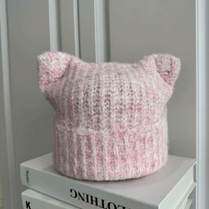 Arrival High Quality Winter Thickened Warm Cute Cat Ear Unisex Knitted Breathable Waterproof Travel Beanie <b>Hat</b> - Product Image 1