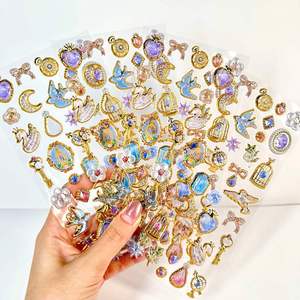 Autocollants 3D en acrylique gaufré imperméables pour scrapbooking, décorations colorées en perles et diamants, cadeaux promotionnels en cristal, feuille estampée à chaud - Product Image 2