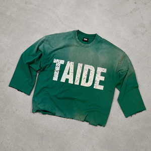 Felpa Corta TaiDe Personalizzata Effetto Sbiadito con Orlo Grezzo e Stampa <span class=keywords><strong>Grafica</strong></span> Effetto Screpolato - Fabbrica di Abbigliamento OEM ODM di Alta Qualità - Product Image 1
