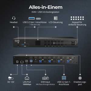 <span class=keywords><strong>TESmart</strong></span> HDMI 2.0 & DP 1.2 Triple moniteur <span class=keywords><strong>KVM</strong></span>-Switch 4K60Hz mit USB 3.0 Hub, casque, audio & Mikrofon - Product Image 2
