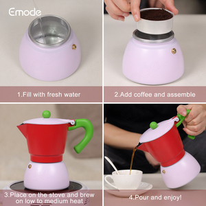 Emode Chất lượng cao <span class=keywords><strong>6</strong></span> ly đầy màu sắc Moka maker <span class=keywords><strong>Espresso</strong></span> nhôm cà phê nồi với xử lý - Product Image 5