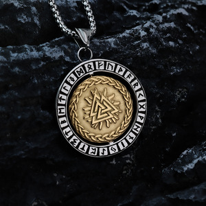 <b>Viking</b> Rune Odin Pendant Necklace Stainless Steel 360 Degree Rotating Asymmetrical Geometric Gold Tone Animal Design <b>Gift</b> - Product Image 4