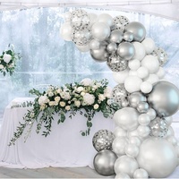 Kit de guirlande d'arche de ballons en latex blanc et argenté, respectueux de l'environnement, pour la décoration de mariages et d'anniversaires
