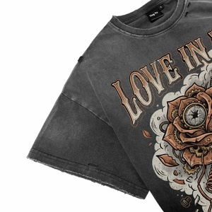 Camisetas de Algodón 100% para Hombre, Calidad Superior, Lavado Ácido, Estilo Desgastado, Tallas Grandes, Estampado Floral Retro Personalizado DTG, Casual, Transpirable - Product Image 3