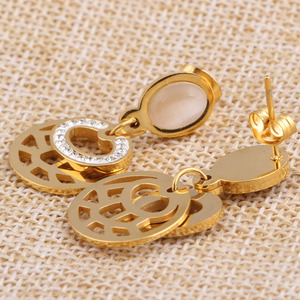 Geometric Hollow Round Crystal <b>Stud</b> <b>Earrings</b> Gold Stainless Steel Party Fashion Jewelry - Product Image 4