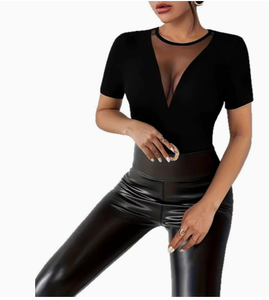 Vente en gros 2026 – T-shirts et hauts vintage pour femmes, mode été-automne, couleur unie, sexy, décolleté en <span class=keywords><strong>V</strong></span> profond, transparents, respirants, coupe ample - Product Image 5