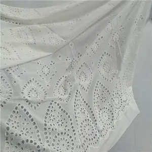Pano de algodão bordado liso branco, nova camiseta de algodão com bordado de voilha suíça, tecido de renda