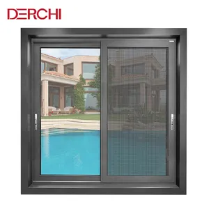 House Thermal Break Sliding Glass Window Double Glazing Aluminum Frame Waterproof Sliding Windows With Fly Screen