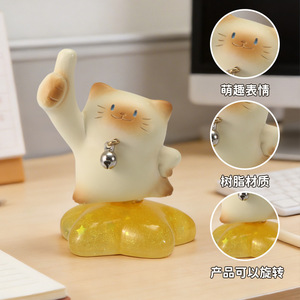ตุ๊กตาแมวหมุนได้แสนสนุก 2 ชิ้น ของตกแต่งโต๊ะทำงานเรซิ่นลายการ์ตูน ของขวัญวันเกิด - Product Image 2