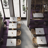 Luxueux élégant violet demi-rond velours canapé stand sièges rond marbre café boutique Restaurant Table et chaise ensemble de meubles