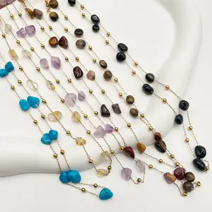 2023 New Fashion Personalized Colorful Crystal Stone Stainless Steel Gilded Jewelry Women's Necklace