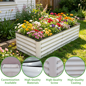 กระบะปลูกผักยกพื้นแบบโมดูลาร์เหล็กชุบสังกะสีสีขาวสำหรับงานหนัก รูปทรงสี่เหลี่ยมผืนผ้า สำหรับปลูกผักและดอกไม้กลางแจ้ง - Product Image 1