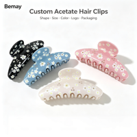 Pince à cheveux Bemay sur mesure en acétate, grande taille, ornée de fleurs en strass brillants, pour femme, usage quotidien, douce et polyvalente, type pince requin pour tresses