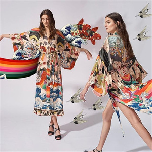 Kimono Couverture de plage Floral Civer Luxe Été Femmes Long Cardigan ouvert Caftan Kimono Robe de plage pour Bikini Ensemble - Product Image 3