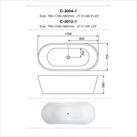 Bañera Ovalada de Dos Puntos de Apoyo, Independiente, en Negro Brillante y Blanco, para Baño Moderno, 150cm 170cm