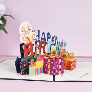Tarjetas de feliz cumpleaños en 3D, nuevas y coloridas, venta al por mayor, tarjetas de felicitación de cumpleaños hechas a mano
